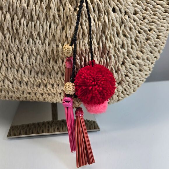 Straw Circle Handle Purse Hand Bag Tote Resort Summer Beach Boho Hippie Festival - Picture 4 of 7